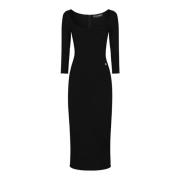 Dolce & Gabbana Elegant Midi Klänning med DG Logo Black, Dam