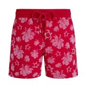 Vilebrequin Flocked Turtle Heart Tahiti Badshorts för män Red, Herr