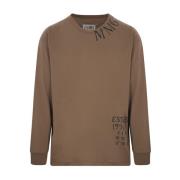 MM6 Maison Margiela Brun Oversized Bomull T-shirt med Logotyptryck Bro...