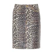 Ganni Leopardmönstrad Denimkjol Multicolor, Dam