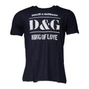 Dolce & Gabbana Blå Grafisk Tryck Bomull T-shirt Blue, Herr