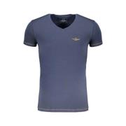 Aeronautica Militare Blå Bomull V-Ringad T-Shirt med Tryck Blue, Herr