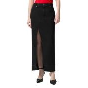 PINKO Svart Denim Maxi Kjol med Framre Slits Black, Dam