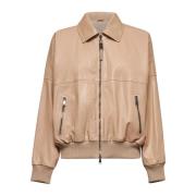 Brunello Cucinelli Nude Zip Jacket med Monili Broderi Brown, Dam