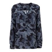 Tommy Hilfiger Camo Print Blus för Kvinnor Blue, Dam