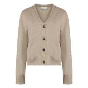 Tory Burch Räfflad Stickad Ull Cardigan Beige, Dam