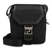 Versace Canvas Messenger Väska med Logotryck Black, Herr