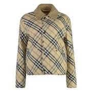 Burberry Bomull Rutig Jacka med Corduroy Krage Beige, Dam