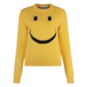 Moschino Bomullsblandad crew-neck tröja med smiley Yellow, Dam