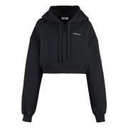 Off White Ribbad Cropped Hoodie Black, Dam