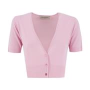 Ermanno Scervino Djup V-ringad Ribbstickad Kofta Pink, Dam