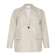 Kaffe Curve Grå Pinstripe Blazer Jacka Beige, Dam