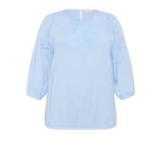 Kaffe Curve Windsurfer Blus ¾ Ärmar Rund Hals Blue, Dam