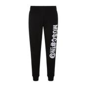 Moschino Logo Joggingbyxor med Ribbade Muddar Black, Herr