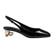 Dolce & Gabbana Svart Patentläder Slingback med DG Klack Black, Dam