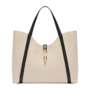 Furla Canvas och läder XL hobo väska Beige, Dam