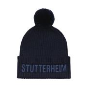 Stutterheim Pompom Ribbstickad Mössa Blue, Unisex