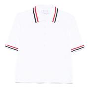 Thom Browne Vit Polo med Trefärgade Ränder White, Dam