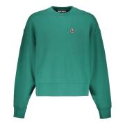 Palm Angels Ribbad Krage Bomullsweatshirt med Logotyp Green, Herr