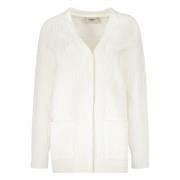 Fendi Stickad Jacquard Cardigan med Ribbkant White, Dam