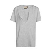 Gucci Ribbad V-ringad T-shirt i bomull Gray, Herr