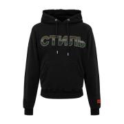 Heron Preston Svart Strass Logo Hoodie Sweatshirt Black, Herr