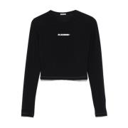 Jil Sander Svart Logotyp Tryck Crop Top Långärmad Black, Dam