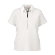 Marc Cain Räfflad Satin Polo Skjorta White, Dam