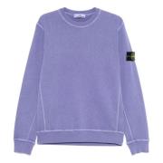 Stone Island Lila Crewneck Sweatshirt med Kontrastsömnad Purple, Herr