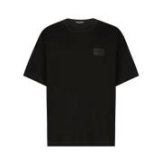 Dolce & Gabbana Märkt Bomull T-shirt i Over Fit Black, Herr