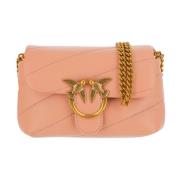 PINKO Nappa Läder Quiltad Crossbody Väska Pink, Dam