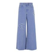 Marni Blomapplikationer Wide Leg Denim Jeans Blue, Dam