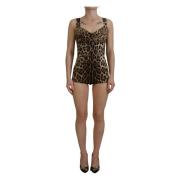 Dolce & Gabbana Brun Leopard Siden Ärmlös Bodysuit Klänning Brown, Dam