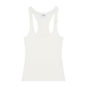 Courrèges Vit Ribbad Tanktop med AC-brodyr White, Dam