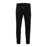 Dsquared2 Mäns Knapp Jeans med Ikon Patch Black, Herr