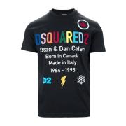 Dsquared2 Modig Slouch T-shirt med Oversized Print Black, Herr