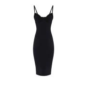 Elisabetta Franchi Svart Midi Klänning Polyester Strukturerad Chic Bla...