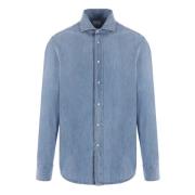 Brunello Cucinelli Denim Chambray Button-Up Skjorta Blue, Herr