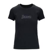 Herno Casual T-shirt med strass-logotyp Black, Dam