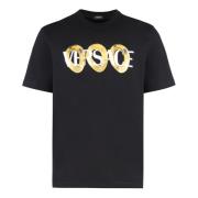 Versace Ribbad crew-neck bomull T-shirt Black, Herr