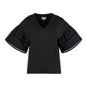 Woolrich Bomull T-shirt med Puffed Axlar Black, Dam