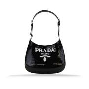 Prada Paljett Axelväska med Automatisk Knapp Black, Dam