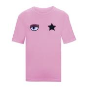 Chiara Ferragni Collection Broderad T-shirt med korta ärmar Pink, Dam