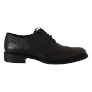 Dolce & Gabbana Elegant Svart Lder Wingtip Skor Black, Herr