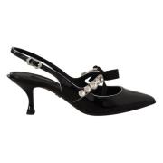 Dolce & Gabbana Kristall Svart Lackläder Slingback Klackar Black, Dam