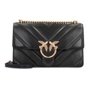 PINKO Vadderad läder crossbody väska med Love Birds spänne Black, Dam