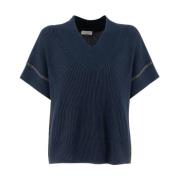 Brunello Cucinelli Avslappnad Bomull T-shirt med Ikonisk Brodyr Blue, ...