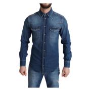 Dolce & Gabbana Elegant Denim Casual Skjorta Blue, Herr