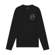 Lyle & Scott Mellanskikt Tistel Flora Tryckt Crew Neck Sweatshirt Blac...