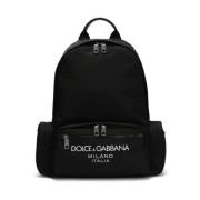 Dolce & Gabbana Ryggsäck med logotyptryck och framficka Black, Herr